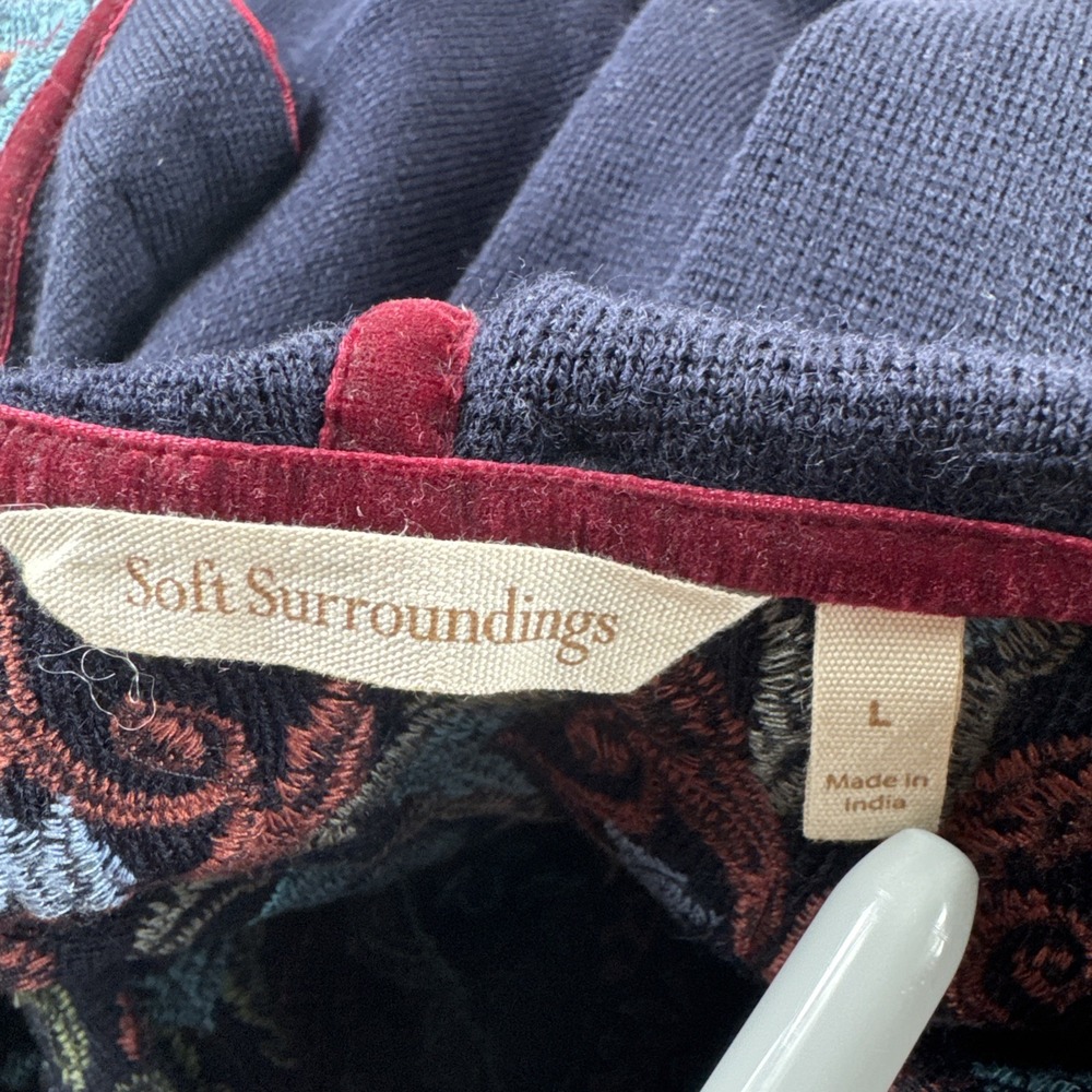Soft Surroundings Tapestry Tunic Cardigan Women L Hooded Beaded Embroidered Open - Picture 6 of 7
